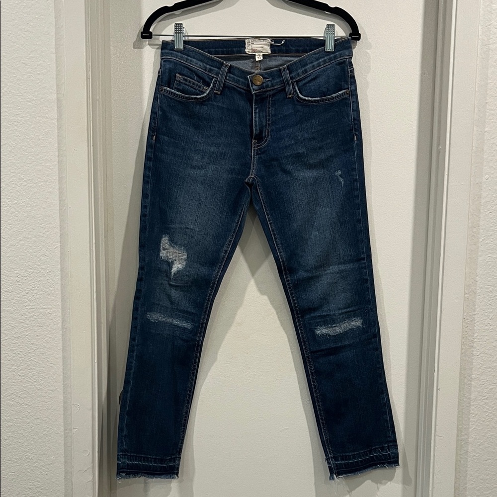 Current/Elliott Midnight Blue Cropped Distressed Jeans size 25
